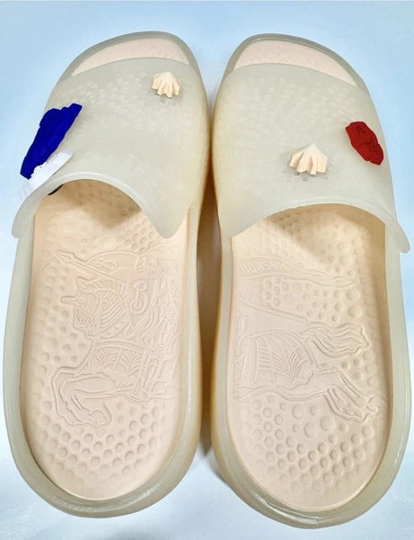 BURBERRY RUBBER SLIDE SANDAL STINGRAY NEUTRAL/MARSHMALLOW WOMENS UK 7 EU 40 US 9