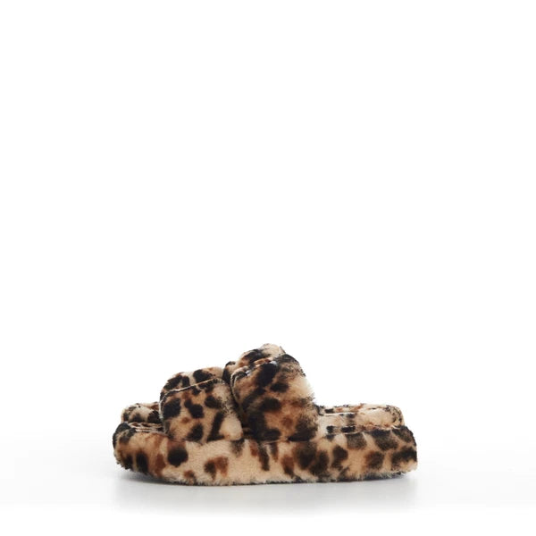 CELINE 990$ Shearling Fur Slide Sandals - Leopard Pattern
