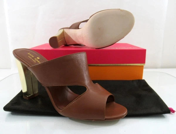 Kate Spade Iberia Open-Toe Mule Heels Leather Luggage Size 9.5 Made in Italy