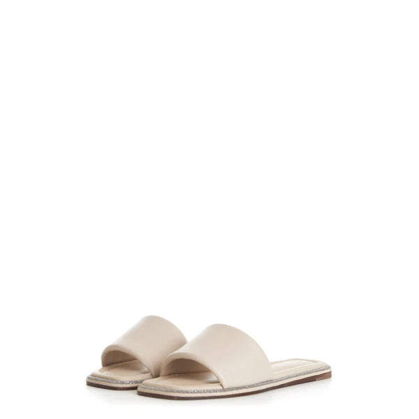 BRUNELLO CUCINELLI 895$ Slide Sandal - Sparkling Monili Trim Beige Leather Shoes