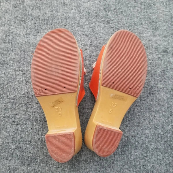Made in Italy Women Clogs Size US 6M Orange Open Toe Wooden Look Silver Buckle*