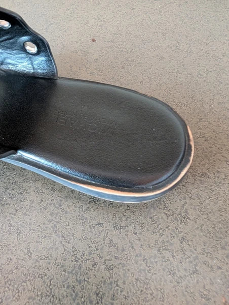 Michael Kors Patty Flat Leather Sandal Black Womens 8 Grommets Toe Ring Slides