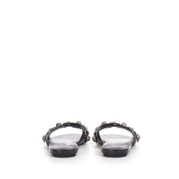 BALENCIAGA 750$ Cagole Slide Sandals - Arena, Studs, Black Leather
