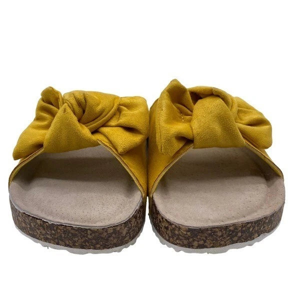 Fashion Nova Sandal Women's Yellow Bow Slide Size 8
