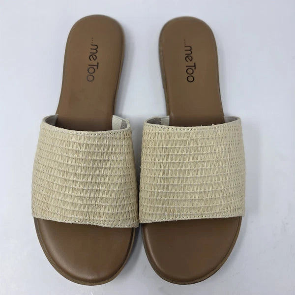 Me Too Rhoda Slide Sandals Raffia Knit Woven Womens 10 Wide Slides Cream Tan