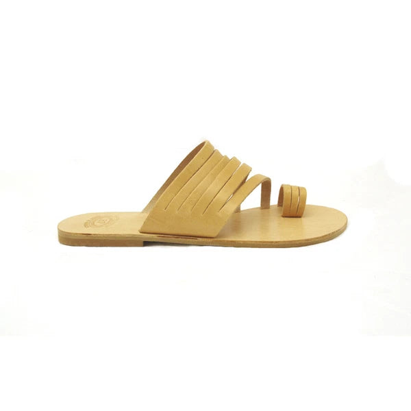 Ancient Greek style real natural leather sandals handmade slide strappy thong
