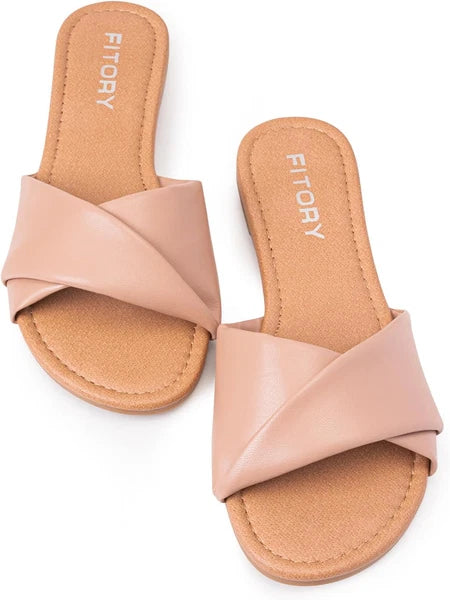 Women'S Flat Sandals Fashion Slides with Soft Leather Slippers for Summer Size 6
