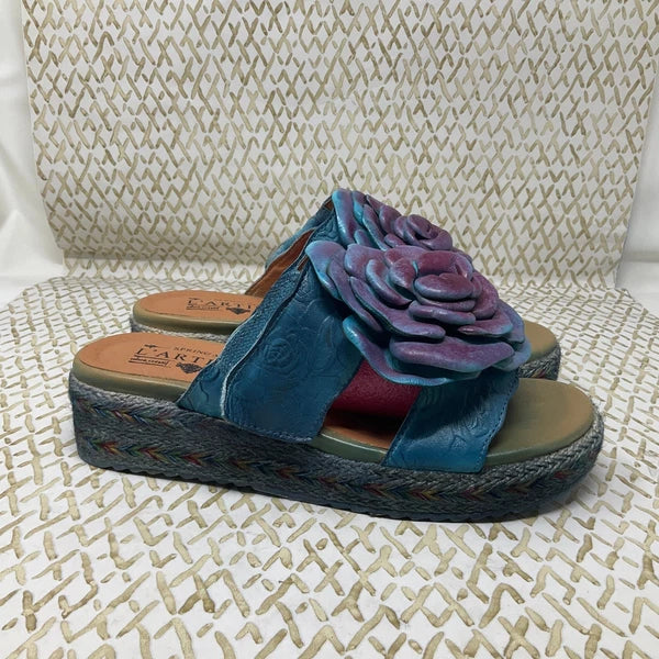 L'Artiste by Spring Step Leather Floral Slide Platform Sandals Size 37