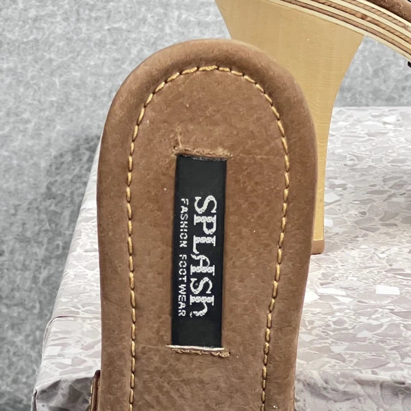 Splash Shoes Womens Size 7 Brown Studded Heeled Mules Sandals Slip On Fashion