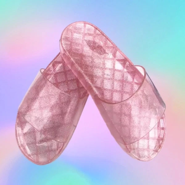 New Pink Glitter Sparkle Vintage Style Slides Sandals Size 6