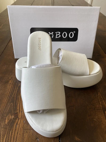 Bamboo White Platform Wedge Slide Sandal Size 8.50 Style: Agave-03
