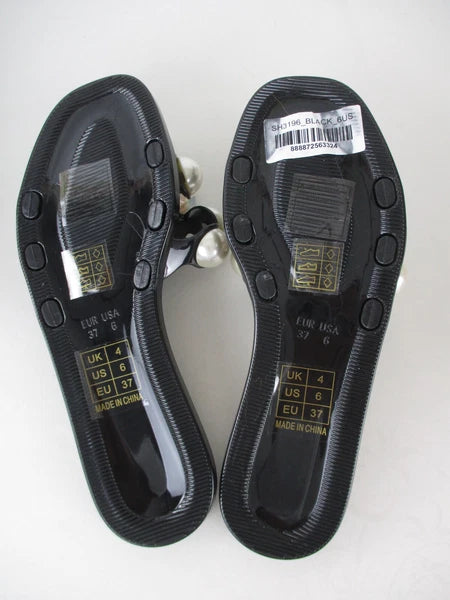 NWT London Rag Black Jelly & Faux Chunky Pearl Fashion Slide Sandals size 6 / 37