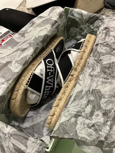 Off-White Black & White Logo Cross Strap Espadrille Slide Sandal Size Us8 Eu38