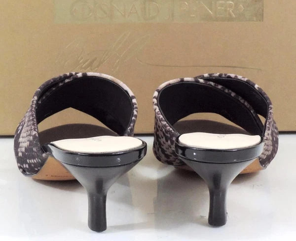 Donald J Pliner Vayane Slide On Kitten Heel Sandals Natural Mesh Snake Size 7.5