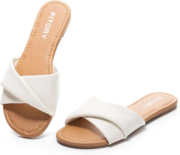 Women'S Flat Sandals Fashion Slides with Soft Leather Slippers for Summer Size 6