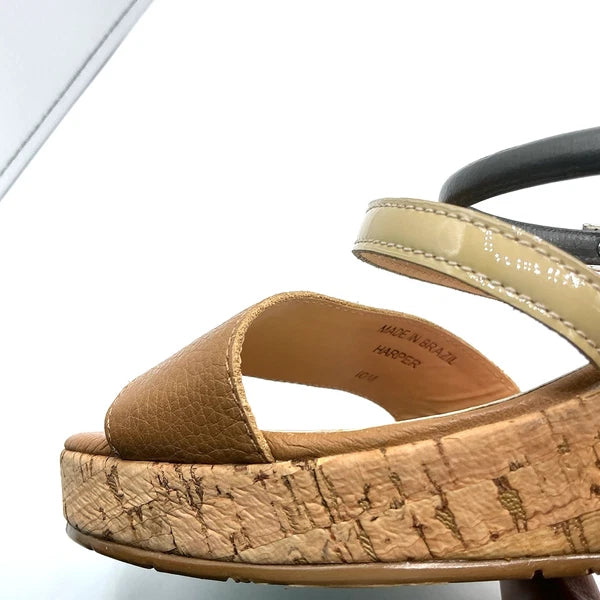 Brighton HARPER Sz 10 Slip On Slides Cork Wedge Sandal Brown Chic Fashion Glam