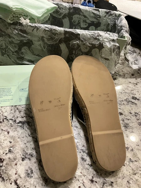 Off-White Black & White Logo Cross Strap Espadrille Slide Sandal Size Us8 Eu38