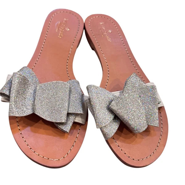 Kate Spade Cicely  Glitter Bow Slide Sandals Silver Size 11 women's EUC