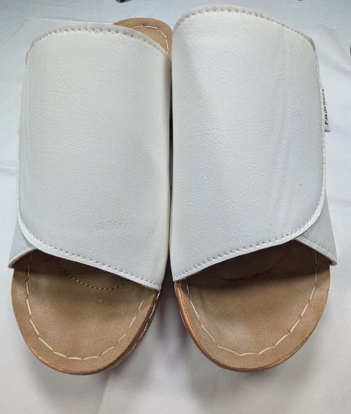 Fashion - Women's Wedge slide  White Leather Upper Sandal  2 1/2 in  size 39