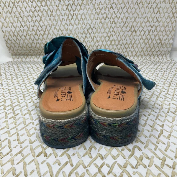 L'Artiste by Spring Step Leather Floral Slide Platform Sandals Size 37