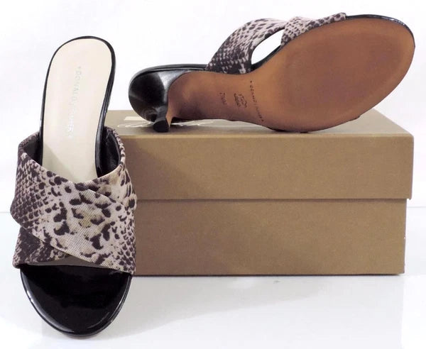Donald J Pliner Vayane Slide On Kitten Heel Sandals Natural Mesh Snake Size 7.5