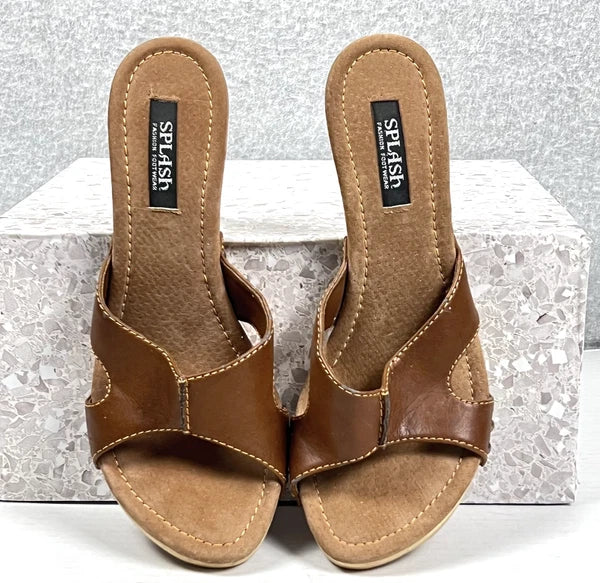 Splash Shoes Womens Size 7 Brown Studded Heeled Mules Sandals Slip On Fashion