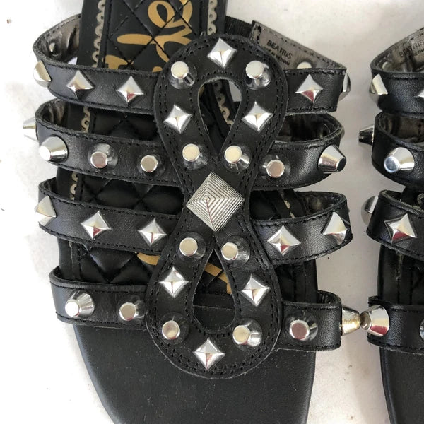 Sam Edelman Shoes Womens Size 7.5 Black Studded Leather Slides Sandals BEATRIS
