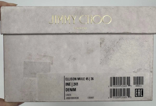 NEW Jimmy Choo Ellison Linen Mule 45 Sandal Denim Blue EU 36 (US 6) Designer