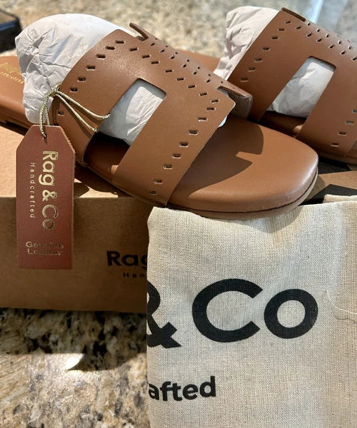 Rag & Co Sandal IVANKA Tan Brown Leather Size 9 New Box Dust Bag Designer Style