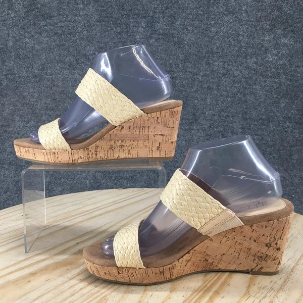NEW Style & Co Sandals Womens 7.5 M Daliaa Cork Wedge Casual Slip On Slide Beige