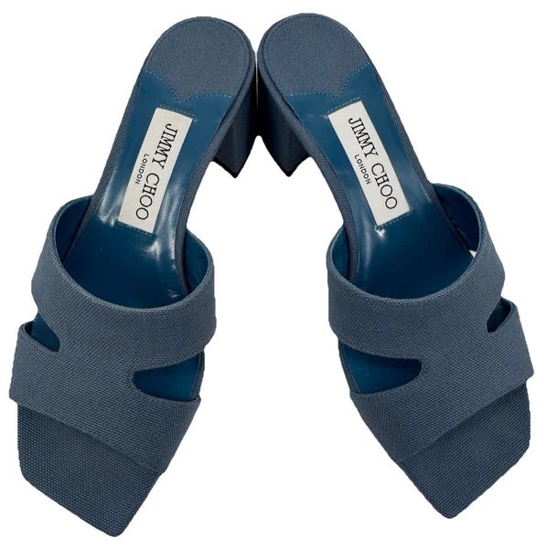 NEW Jimmy Choo Ellison Linen Mule 45 Sandal Denim Blue EU 36 (US 6) Designer