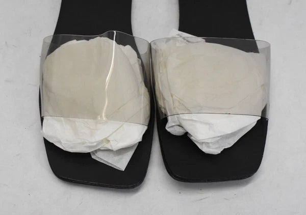 Fashion Nova Libra Black Sandals Clear Thick Strap Slip On Sandals Open Toe Sz 9