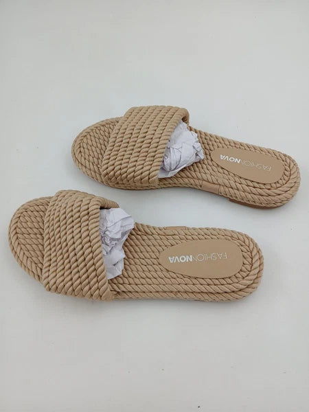 Fashion Nova Tropical Vacay Flat Sandals Womens Size 8.5 Rope Slide Shoes NWT