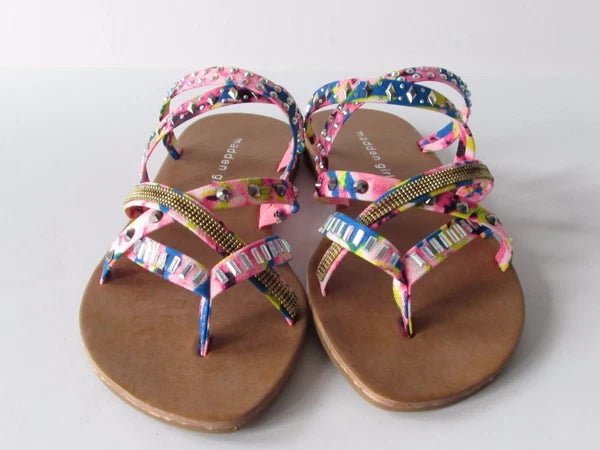 MADDEN GIRL Womens size 7 Floral Canvas Jeweled Slides/Slingback Fashion Sandals