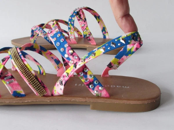 MADDEN GIRL Womens size 7 Floral Canvas Jeweled Slides/Slingback Fashion Sandals