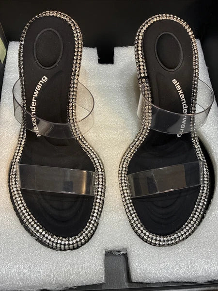 Alexander Wang, Style Nova Slide Sandal PVC/Crystal Size 37.5 New In Box, Tags