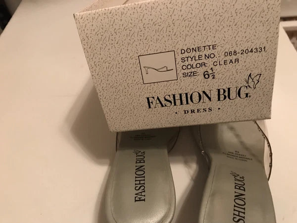 Fashion Bug Slide Sandal Clear Studs Mid Heel NIB 6 1/2 Strapless 068-204331