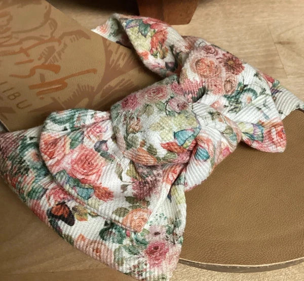 Womens Floral Fabric Big Bow Slides Blowfish Malibu Slip On Sandals Sz 8.5 Shoes