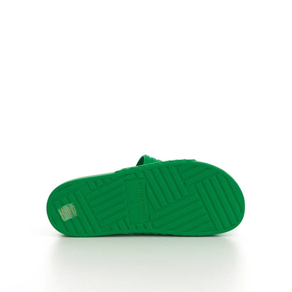 BOTTEGA VENETA 520$ Slide Sandals - Parakeet Green, Geometric Rubber