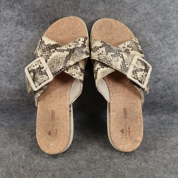 Clarks Shoes Womens 8 Sandal Slides Fashion Snakeskin Platform Juneshell Comfort