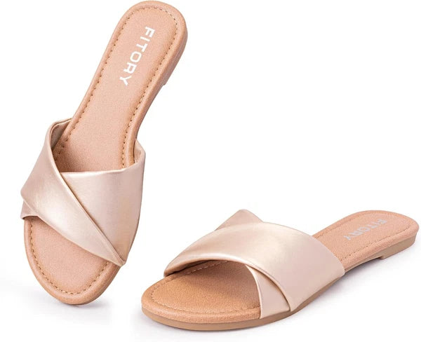 Women'S Flat Sandals Fashion Slides with Soft Leather Slippers for Summer Size 6