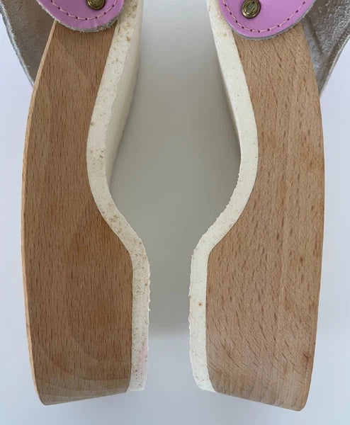 Dr. Scholl's The Original Wooden Sandals Slides Pink Leather Size 7 Italy New