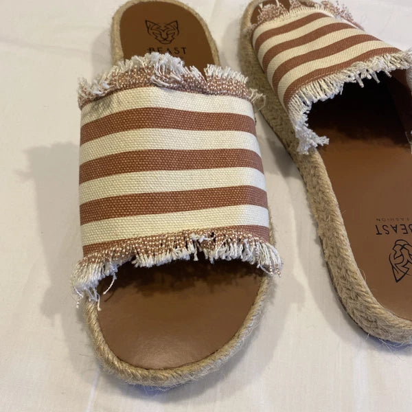 Beast Fashion Women’s Open Toe Canvas Slides, New 7.5