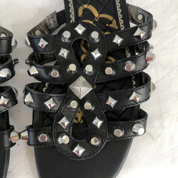 Sam Edelman Shoes Womens Size 7.5 Black Studded Leather Slides Sandals BEATRIS