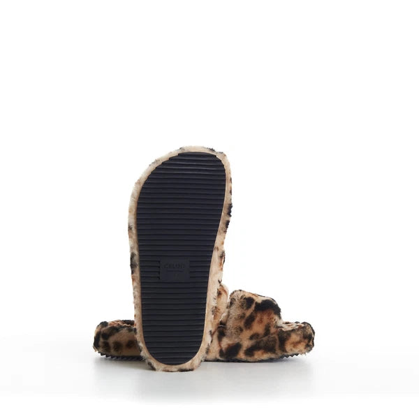 CELINE 990$ Shearling Fur Slide Sandals - Leopard Pattern