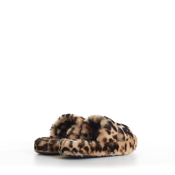 CELINE 990$ Shearling Fur Slide Sandals - Leopard Pattern