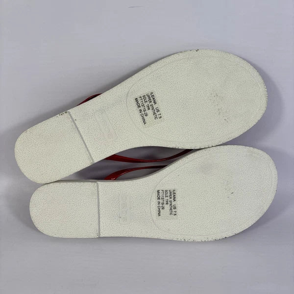 Bebe Ileana Red Patento Womens Size 7.5m Dark Red Flat Slip On Flop Style Slides