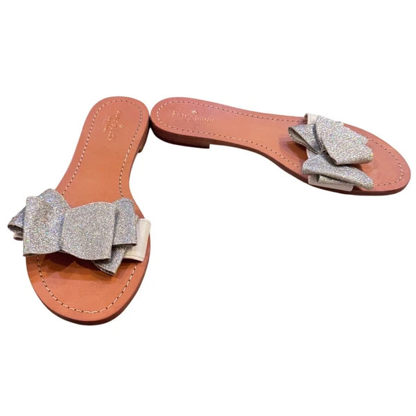 Kate Spade Cicely  Glitter Bow Slide Sandals Silver Size 11 women's EUC