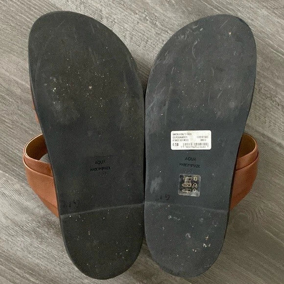 Aqua Bloomingdales Leather Arizona Style Slides Womens 6.5 Brown Gold Black $128