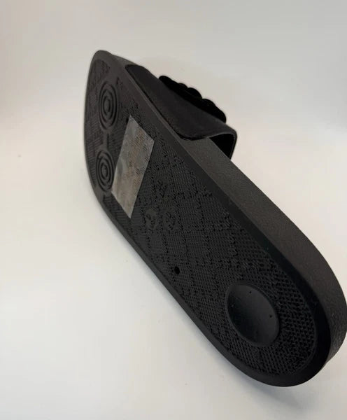 Qupid Women's Fashion Satin Black Flower Slides Sandals Flip Flops Sz 9 New